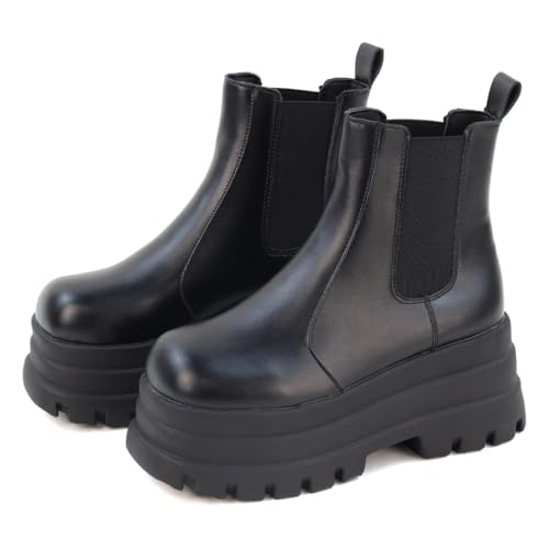 [ラブハンター] ブーツ ショートブーツ サイドゴアブーツ 厚底 8cmヒール スクエアトゥ プラットフォーム 1662 ブラック